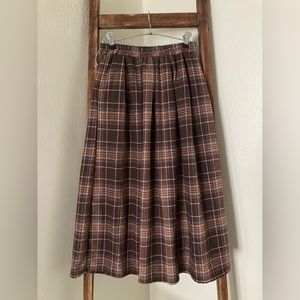 Brown Gingham Midi Skirt